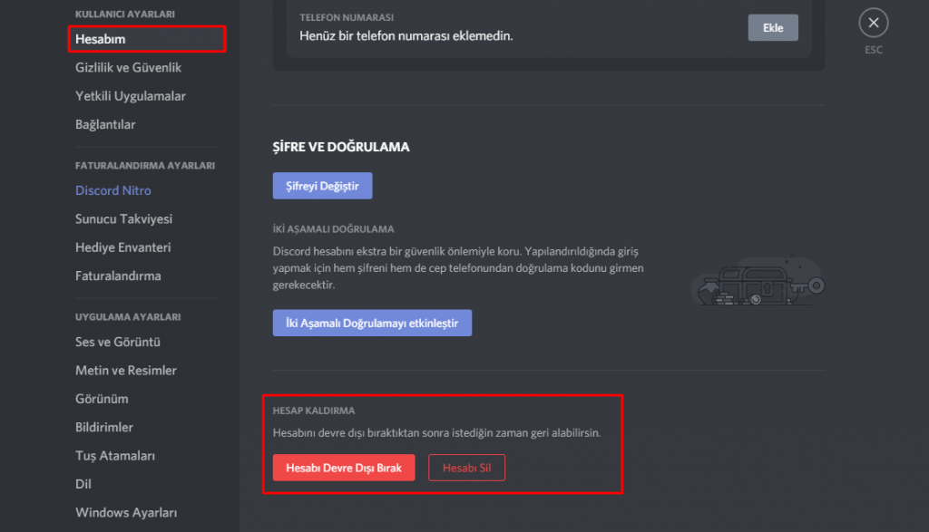 Discord Hesap Silme Linki